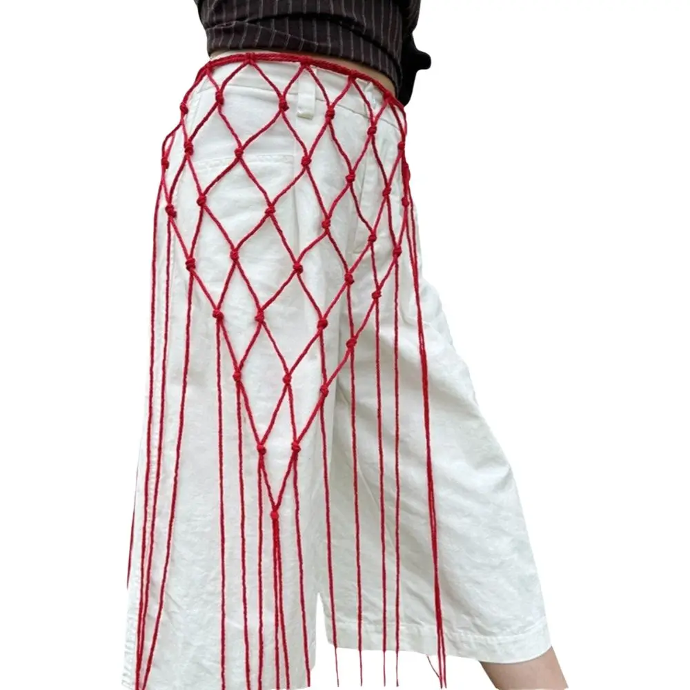 Fashion Bohemian Netted Fringe Waistband Decorative Tassel Ethnic Design Handwoven Bikini Cover Up Waist Wrap Versatile Styling