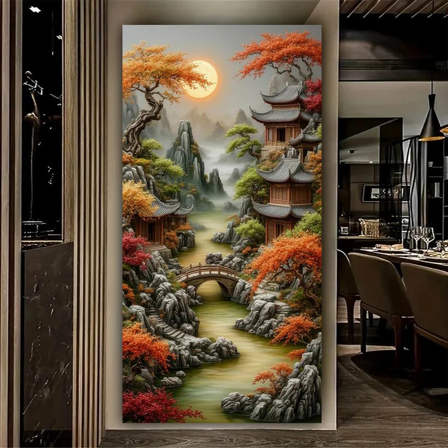 

Mountains and Rivers Ancient Houses Picture Large Size Diy Diamond Painting New Collection Scenery Full Mosaic Embroidery Kits