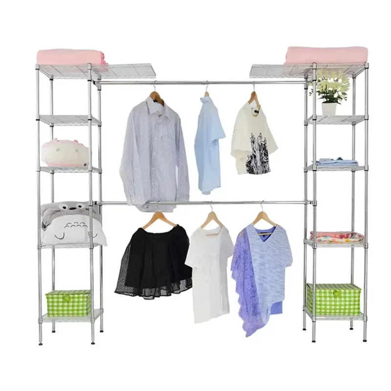 Portable Double Bar Clothes Hanger for Bedroom Space Saving Metal Garment Rack with 2 Hanging Bars for Shirts Coats and Pants
