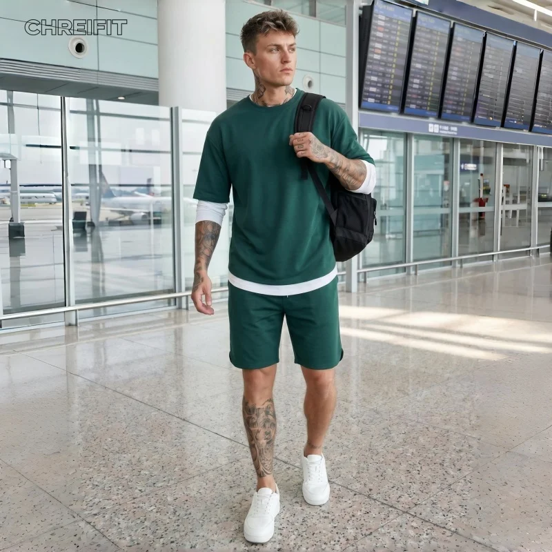 

CHREIFIT Men's 2 Piece Outfit Set Short Sleeve T-Shirt and Shorts Set Summer Casual Lounge Wear Matching Set Streetwear