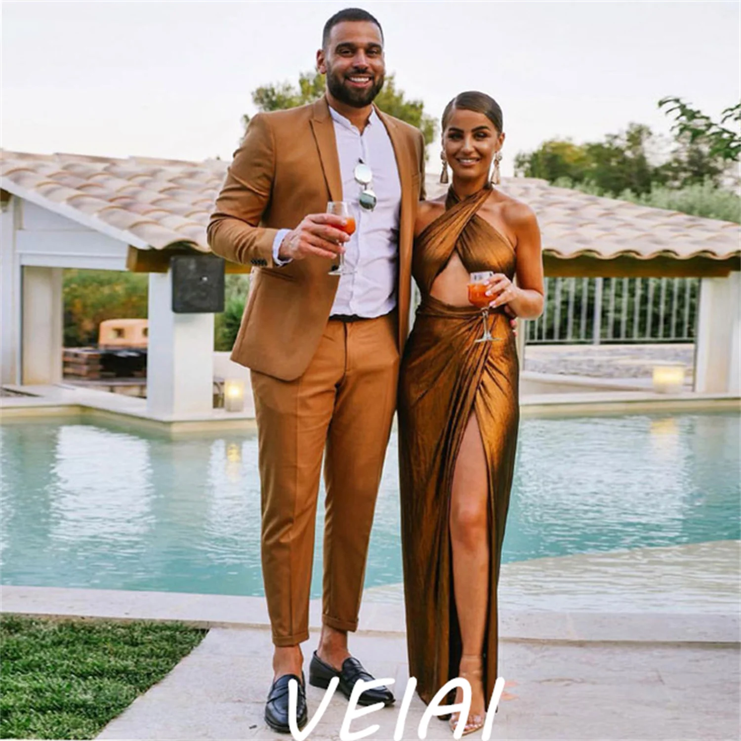 

CustomizedGold Silk Satin Men Suits Blazer Pants Groom Prom Party Wedding Tuxedos2 Pieces Codtume Homme Mariage