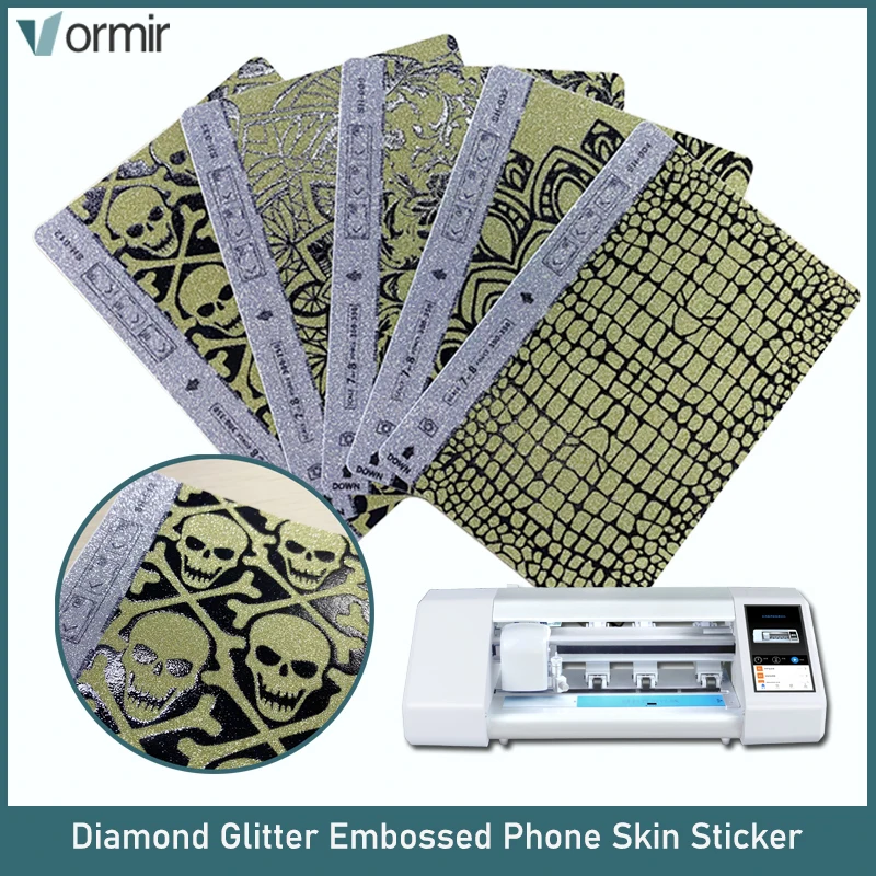 50 Pcs Diamond Glitter Embossed Phone Skin Sticker for iPhone Cellphone Back Housing Glass Protective Films for Cutter Plotter