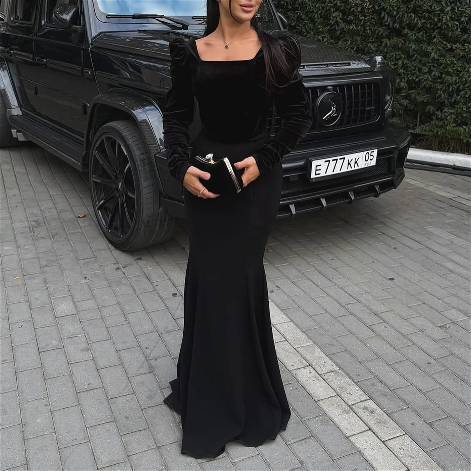 مطوي رقبة مربعة حورية البحر فستان حفلات رسمي كم طويل طول الأرض فستان الحفلات كلاسيكي مخصص فستان سهرة جديد 2025 #2