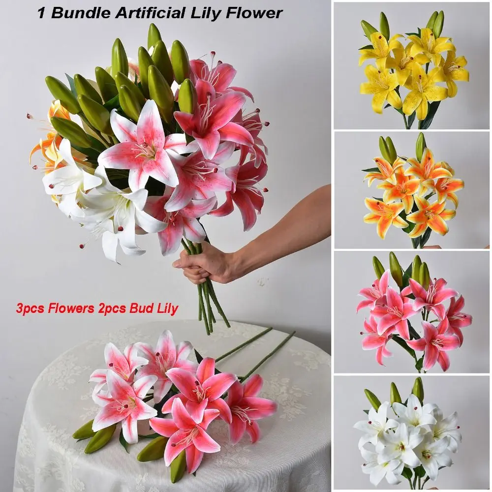 

with 3pcs Flowers and 2pcs Bud Artificial Lily Flower 67cm 6 Colors Simulation Flowers Lily Dining Table Decoration Flowers