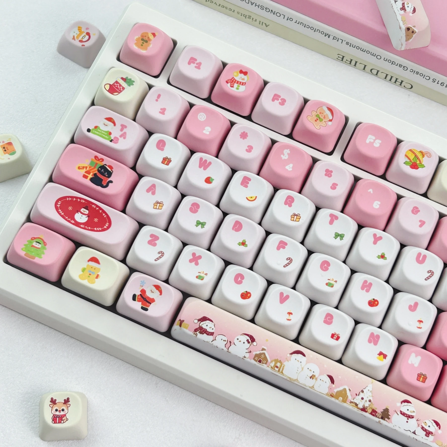 MAIMOOO Pink Christmas Keycap MOA Cherry Profile PBT Custom Korean Russian Thai Cute Keycaps for Mechanical Keyboard Xmas Gifts - view 3