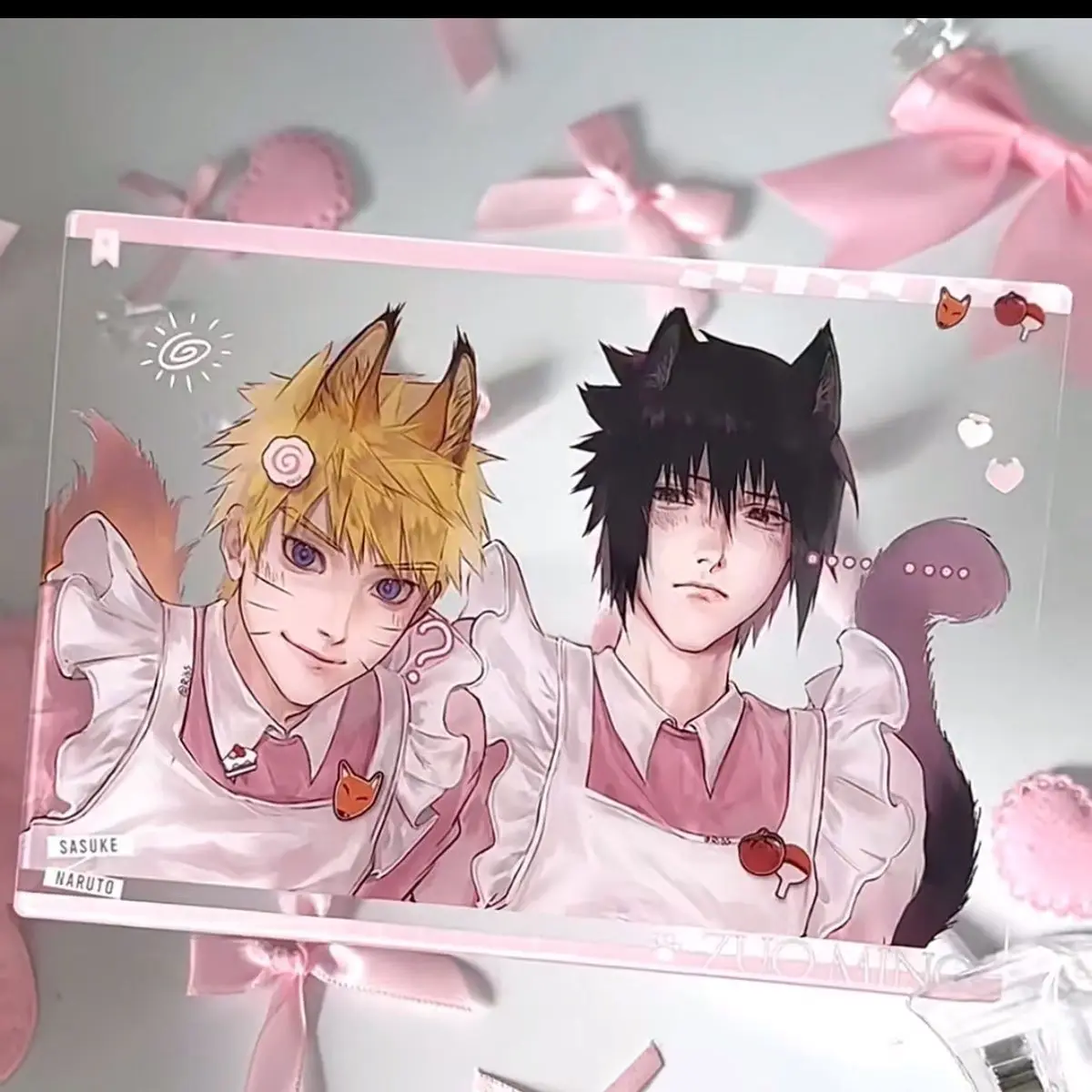 NARUTO-tarjeta acrílica de sirvienta rosa, tarjetas transparentes Uzumaki Naruto, colección de tarjetas fotográficas de grupo Uchiha Sasuke, accesorio de disparo, regalo bonito