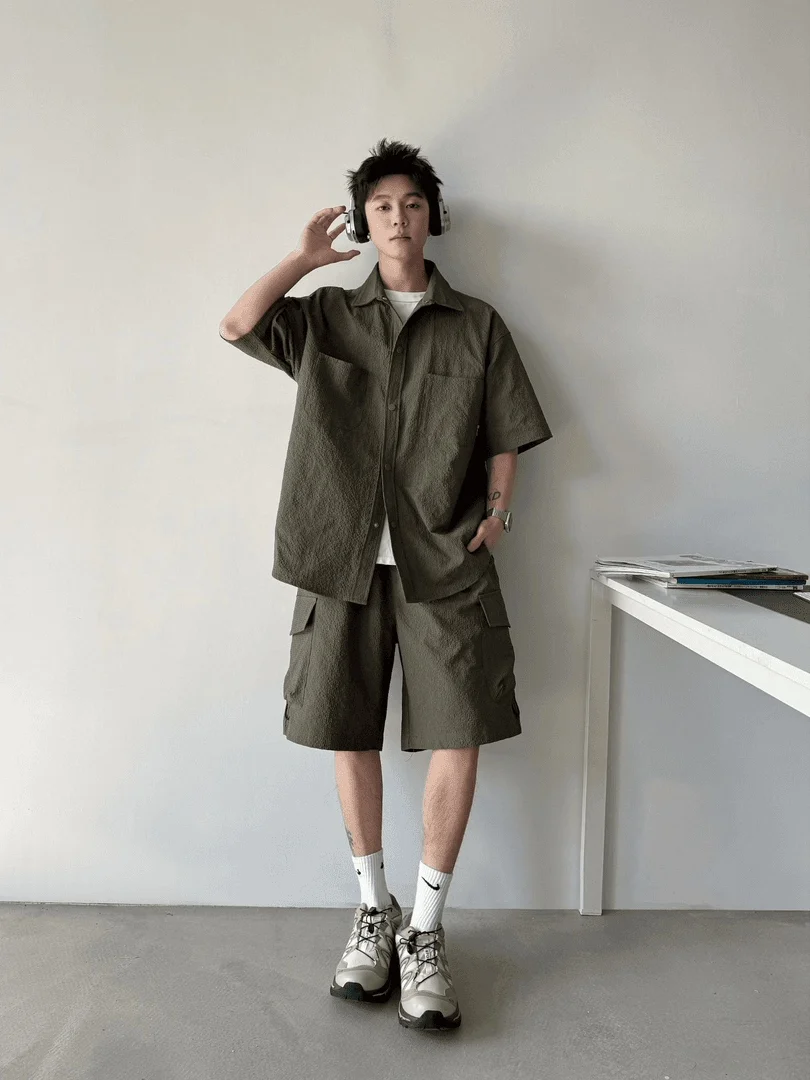 

Beige ort Sve irt Set Мужские летние брюки из ледяного шелка Qui Dry Loose Casual Faion Set из полиэфирного волокна для подростков