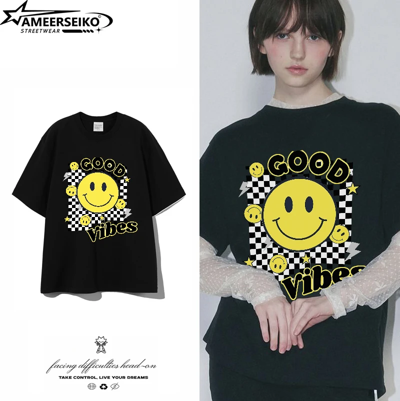 Park Soo-young, the same Korean version of the sweet and simple smiling face hot new printed short-sleeved t-shirt casual shirt