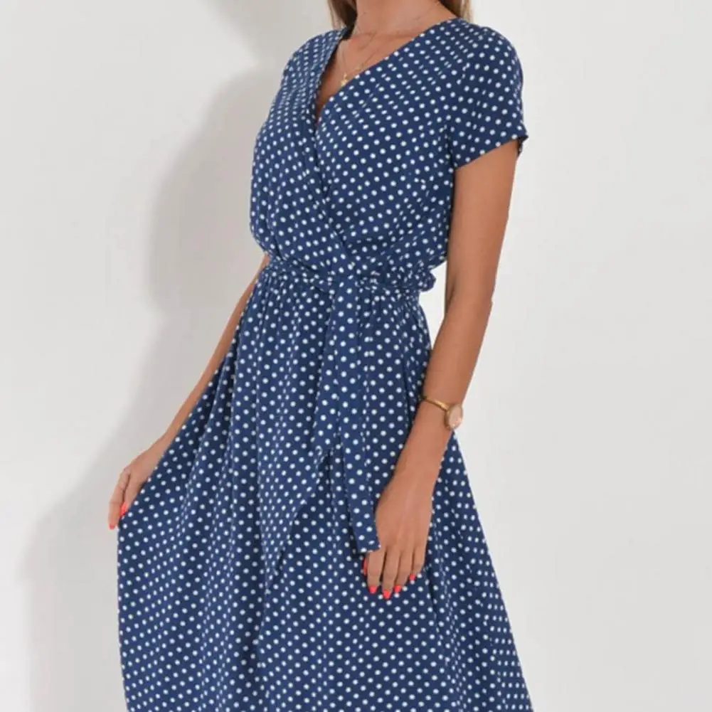 Women Midi Dress V-neck Short Sleeve Floral Printing Split Tight Waist  Dress-up Lace Up High Waist Summer Beach Dress Female - AliExpress 200000345