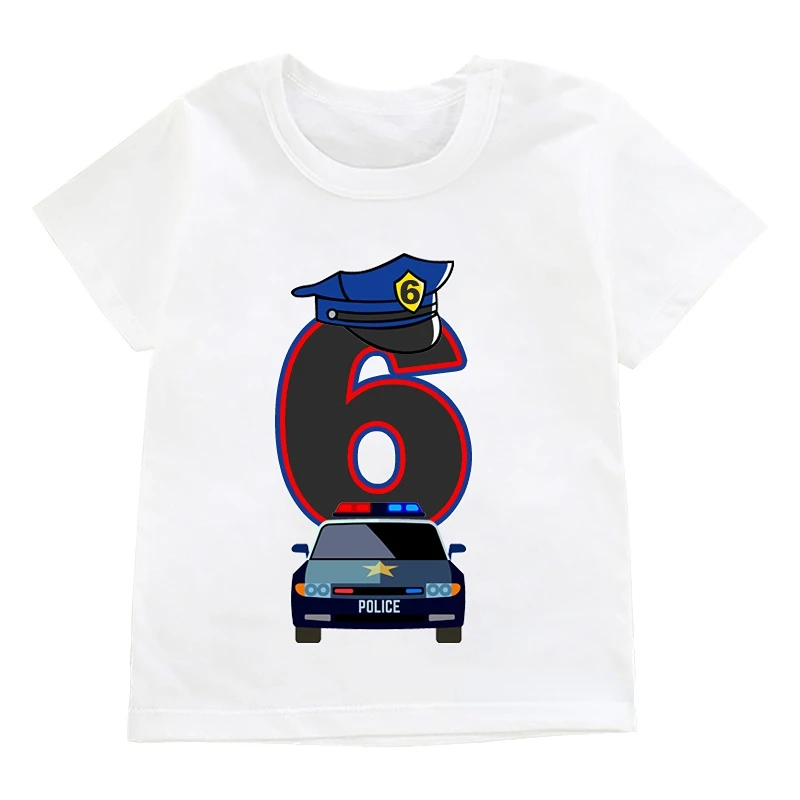 

Kids Cool Car Birthday Boy T-shirts Boy/Girl Policeman 1-9 Birthday Number Print T Shirt Funny Gift Tshirt Present Clothing