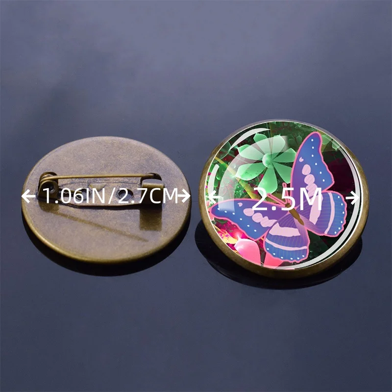 Brilliant Butterfly Series Glass Convex Brooch Buckle Copper Jewelry Artistic Style Beautiful Women's Clothing Accessories