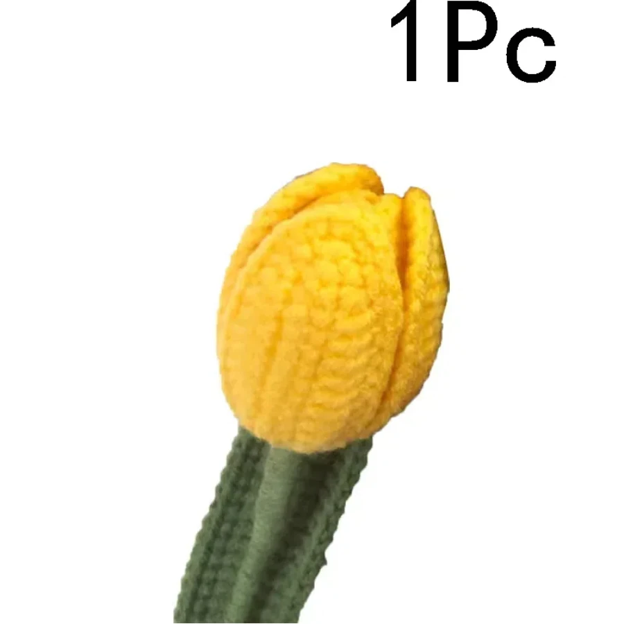 1PC Crochet Tulips Flower Hand-knitted Artificial Flower Bouquet Fake Flower for Home Vase Decoration Christmas New Year Gifts
