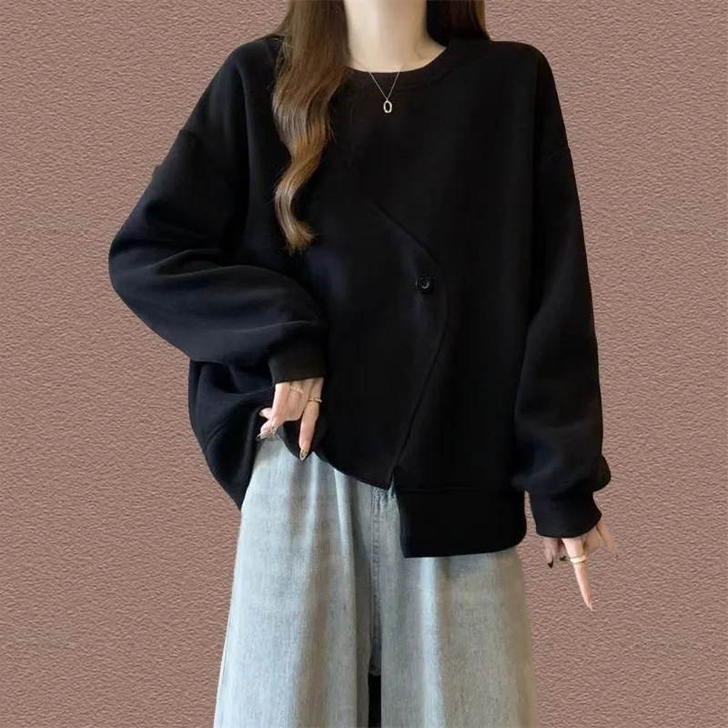 Felpa a maniche lunghe girocollo irregolare 2025 Primavera e autunno Nuovo top ampio