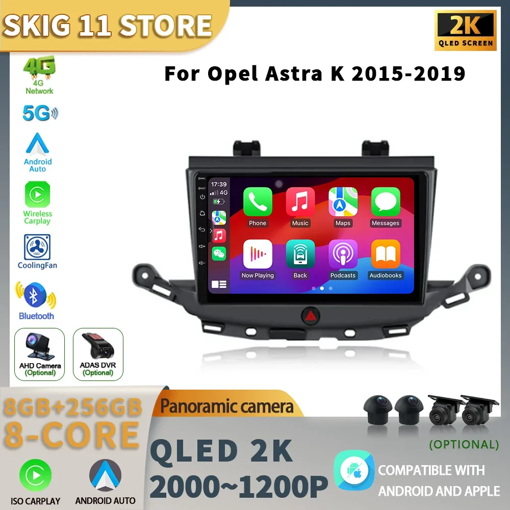 Android 13 For Opel Astra K 2015-2019 Car Head Unit Radio Multimedia Navigation GPS Carplay Stereo 4G Display Touch Screen