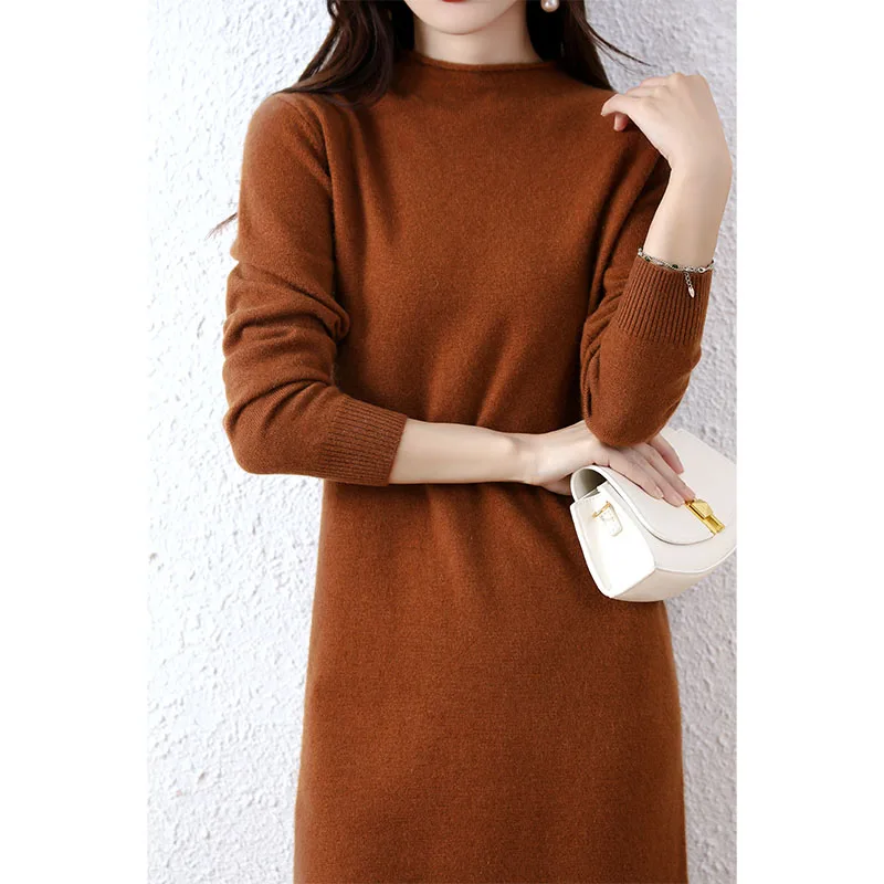 Tailor Sheep 100% Merino Wool Knitted Sweater Dress for Women Winter/Autumn O-Neck Female Dresses Long Style Jumper Girl Clothes