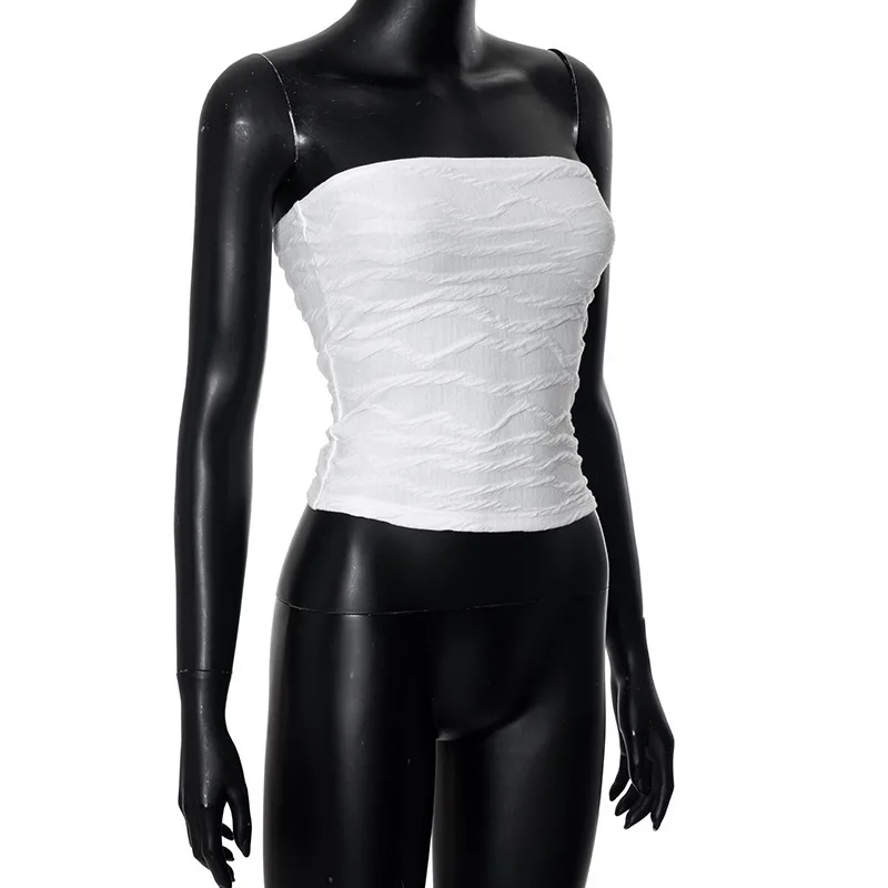 2024 Sommer y2k Streetwear Crop Tops T-Shirts ärmellose schlanke Rohr Tank träger los rücken frei sexy geraffte weiße Korsett Crop Top – Detail 8