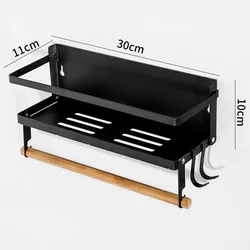 Magnetic Spice Rack with Paper Towel Holder Roll and 2 Hooks Magnetic Shelf Foldable Spice Organizer Metal Refrigerator