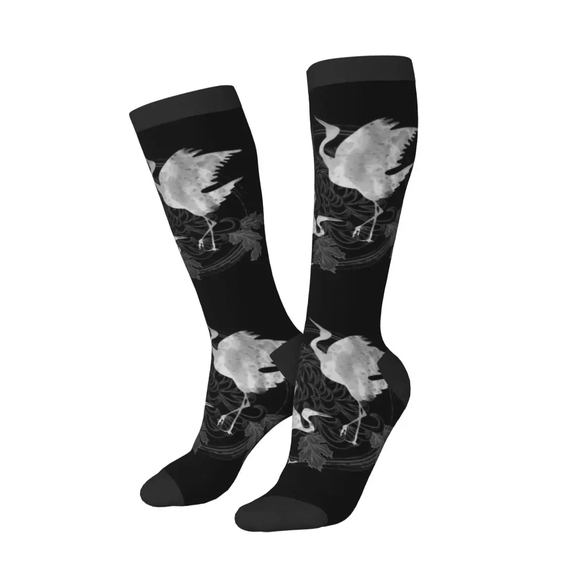Dancing Cranes Print Unisex High Socks for Men Women Autumn Winter