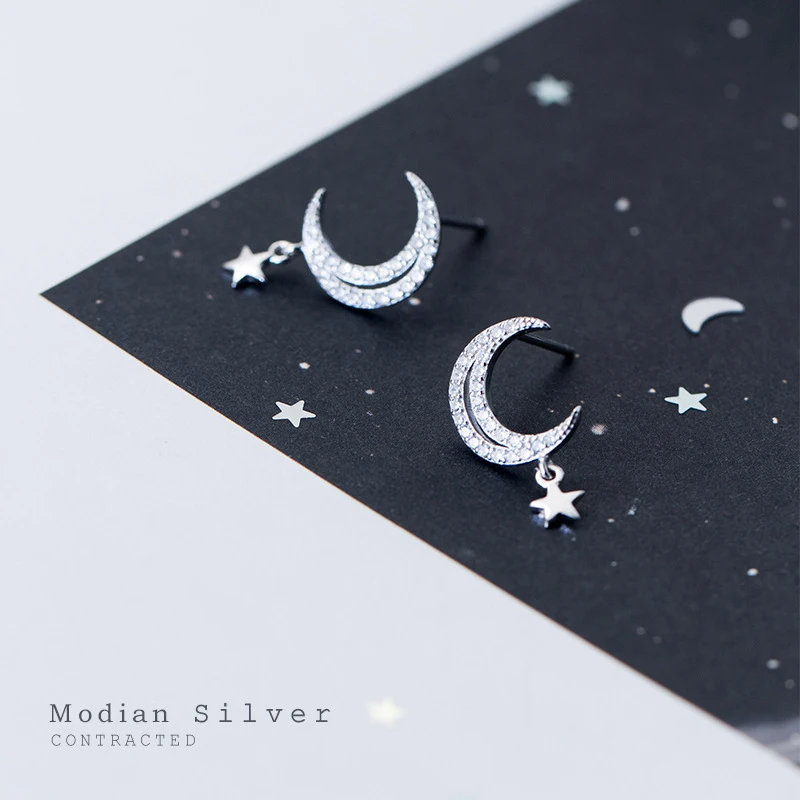 موديان-أقراط من الفضة الإسترليني عيار 925 على شكل قمر ، مجوهرات راقية ، زركونيا مكعبة ، زركونيا ، زيركونيت ، زركونيا ، زركونيت ، نمط كوري