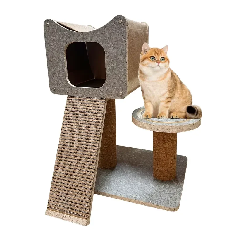 Natural Cork Cat Climbing Tree Modern Classic Design Durable Scratching Post Eco Friendly Indoor Pet Activity Center