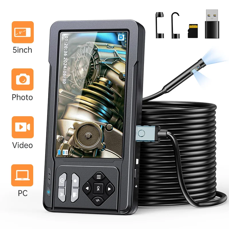 5inch Borescope Dual Lens 16.5ft Industrial Endoscope Camera with Lights1080P HD Inspection Camera for Automotive Plumbing, IP67