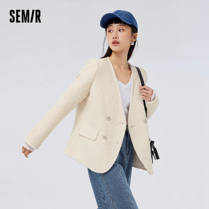 Semir Outerwear Women V-Neck Top Fashion Commute 2023 Spring New Elegant Gentle Women\'S Jacket Small Fragrance