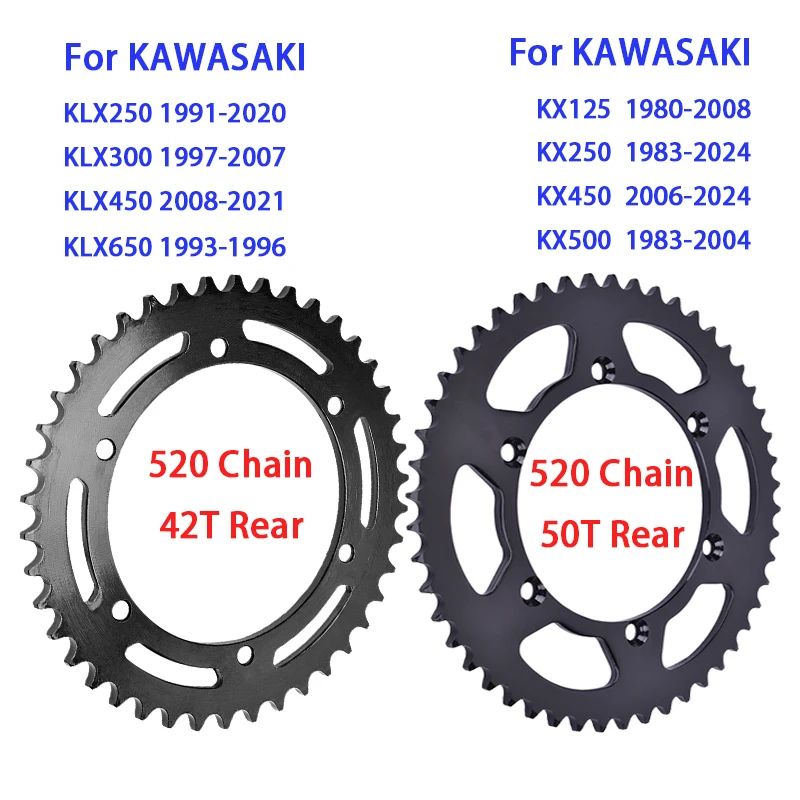 

Задняя звездочка 520 42T 50T для KAWASAKI KLX250 KLX300 KLX450 KLX650 KX125 KX250 KX450 KX500 KLX KX 125 250 300 450 500 650