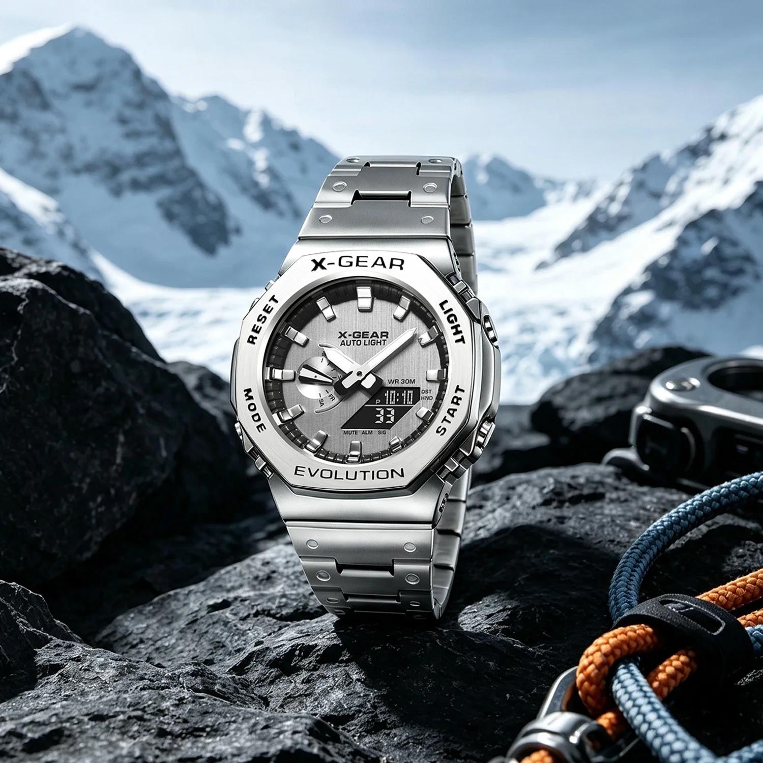 Smartwatch Digital Watches For Women - X-GEAR Dual-Display Digitale Sportuhr Stahlarmband Legierungsgehäuse