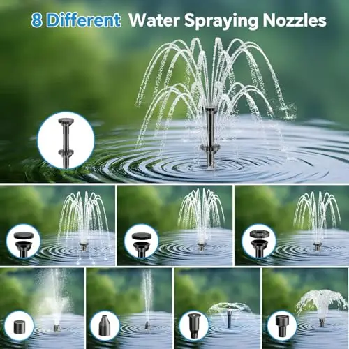 8W Solar Fountain Pump With 3000mAh Integrated Power Bank, Pond Filter System, 8 Spray Nozzles For Outdoor Water Gardens And view 3