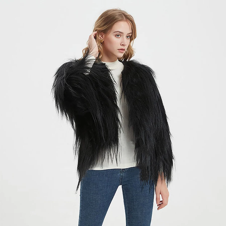 

Короткая куртка из козьей шерсти, пальто из натуральной овчины для женщин, зимние куртки, высококачественные Роскошные пальто из натуральной овчины