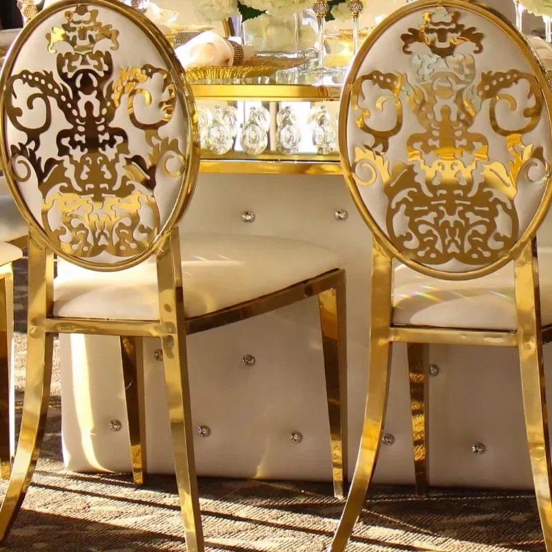 Interchangeable back pattern hotel furniture modern luxury gold restaurant wedding chair