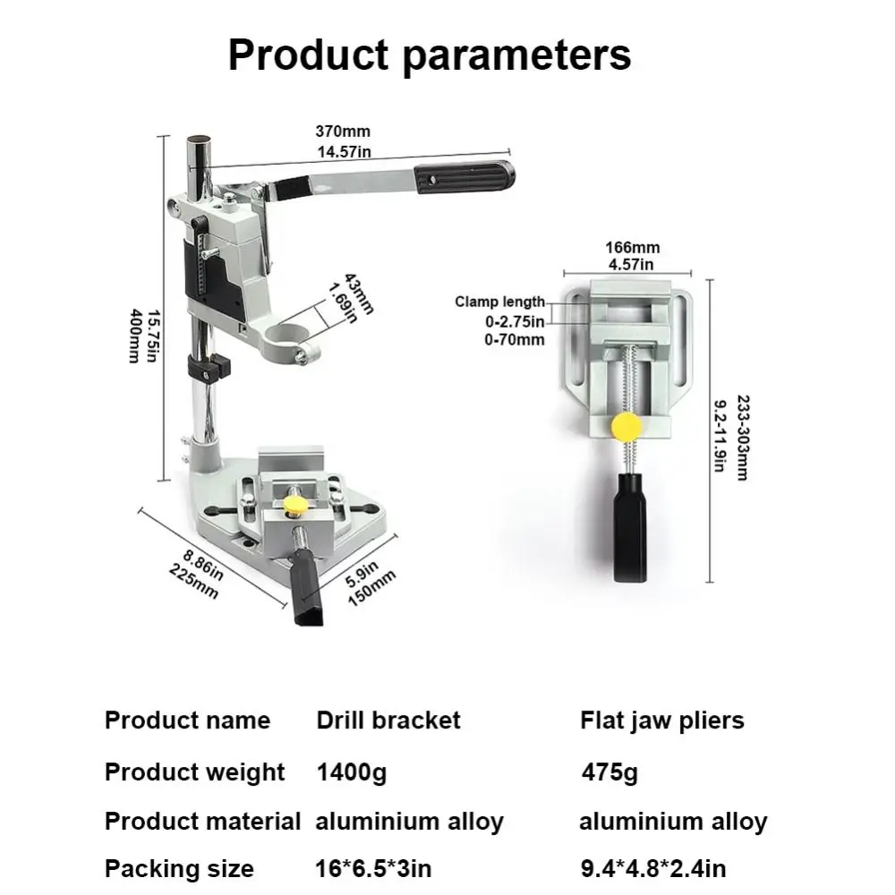 2024 Plain Vice Electric Bench Drill Stand Table Top Woodworking Drill Holder Aluminum Alloy Mini Fixed Frame