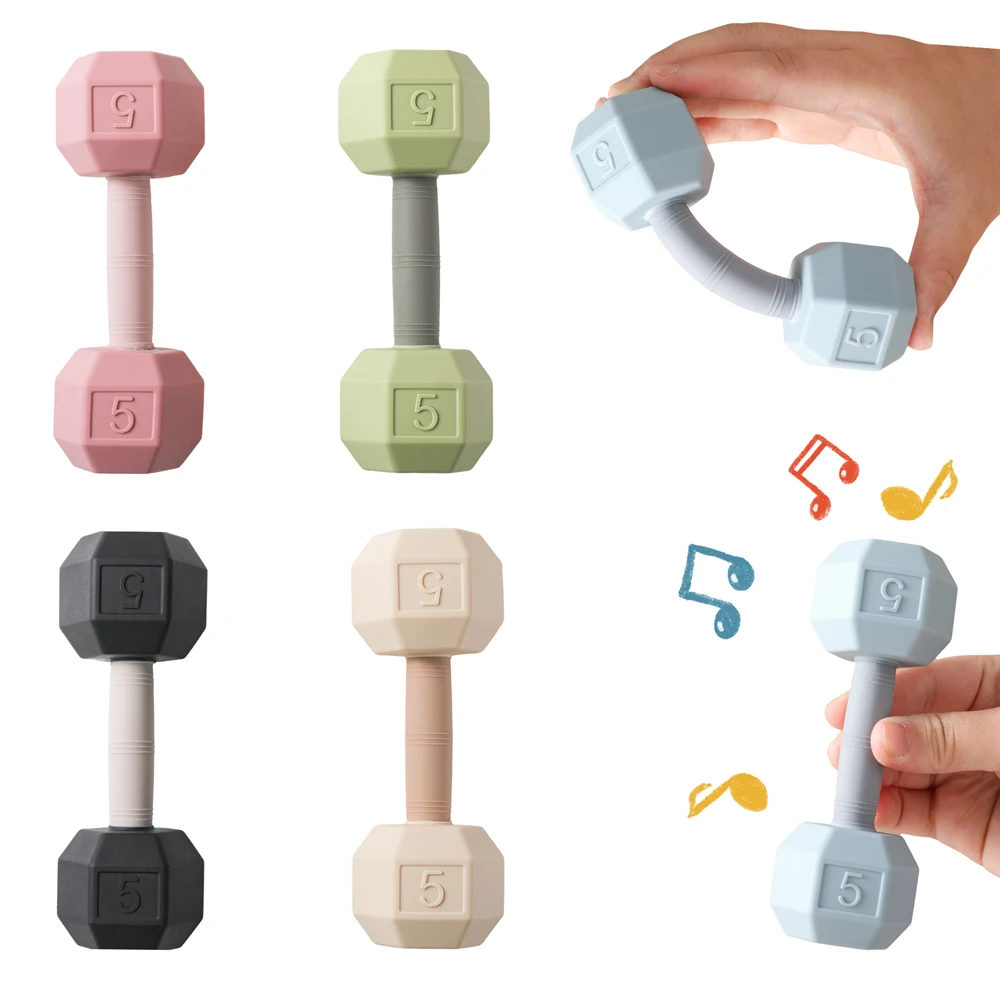

Baby Silicone Dumbbell Teether Toy – Shake-to-Sound Sensory Rattle, Soft & Durable, Easy to Clean, Shape & Color Cognition Gift