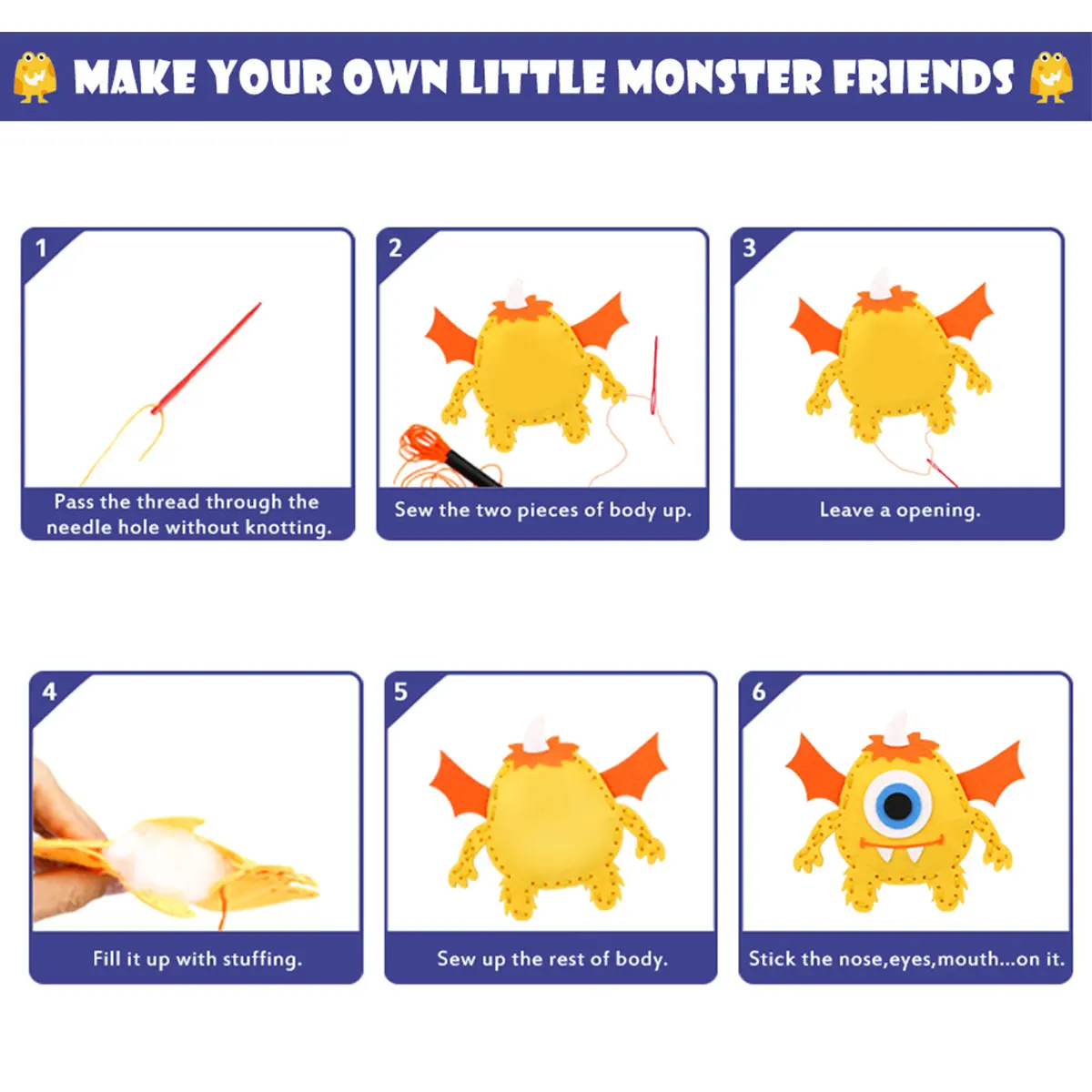 DIY Sewing Felt Set Little Monster Series Kids Educational Sewing Set Beginner Cute Felt Jewelry Kids Art Toys Birthday Gifts