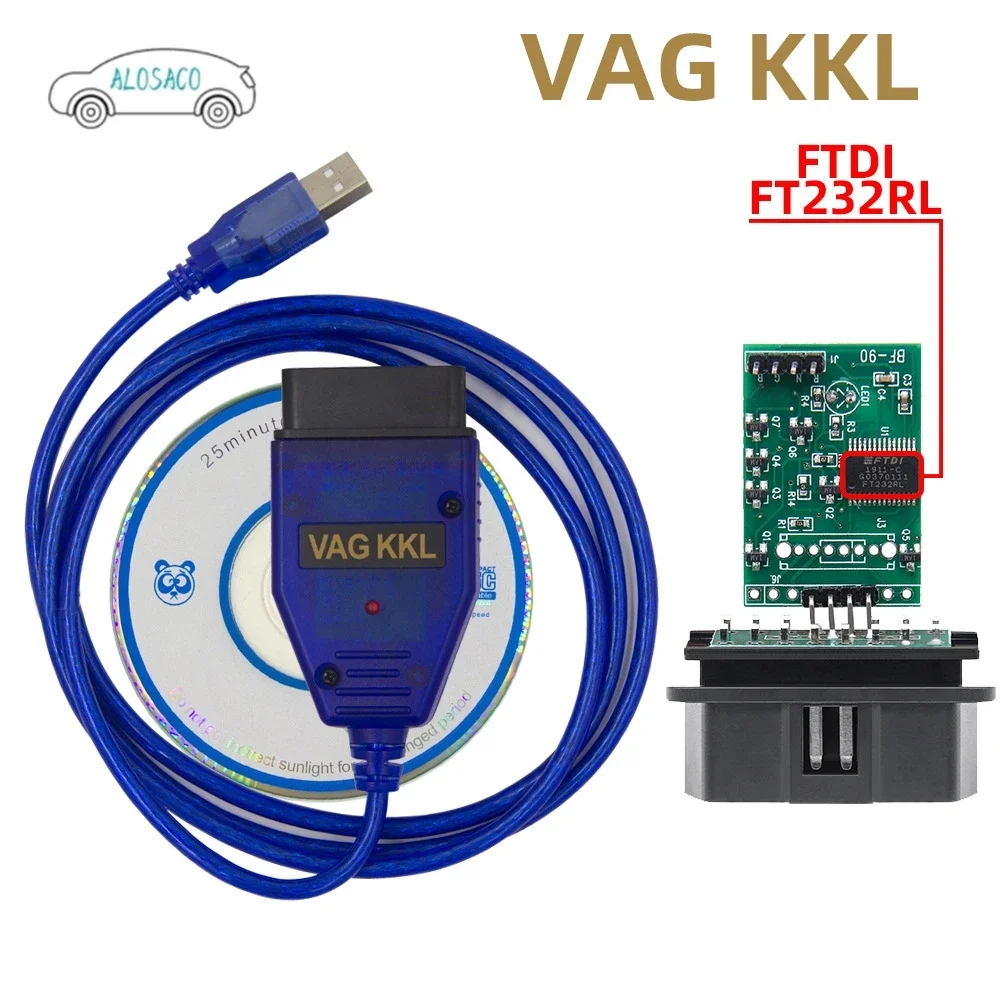 Free shippingHigh-Quality Diagnostic Threads VAG KKL 409.1 OBD2 USB Cable VAG409 OBD2 USB KKL COM 409.1 Interface CH340T FT232RL