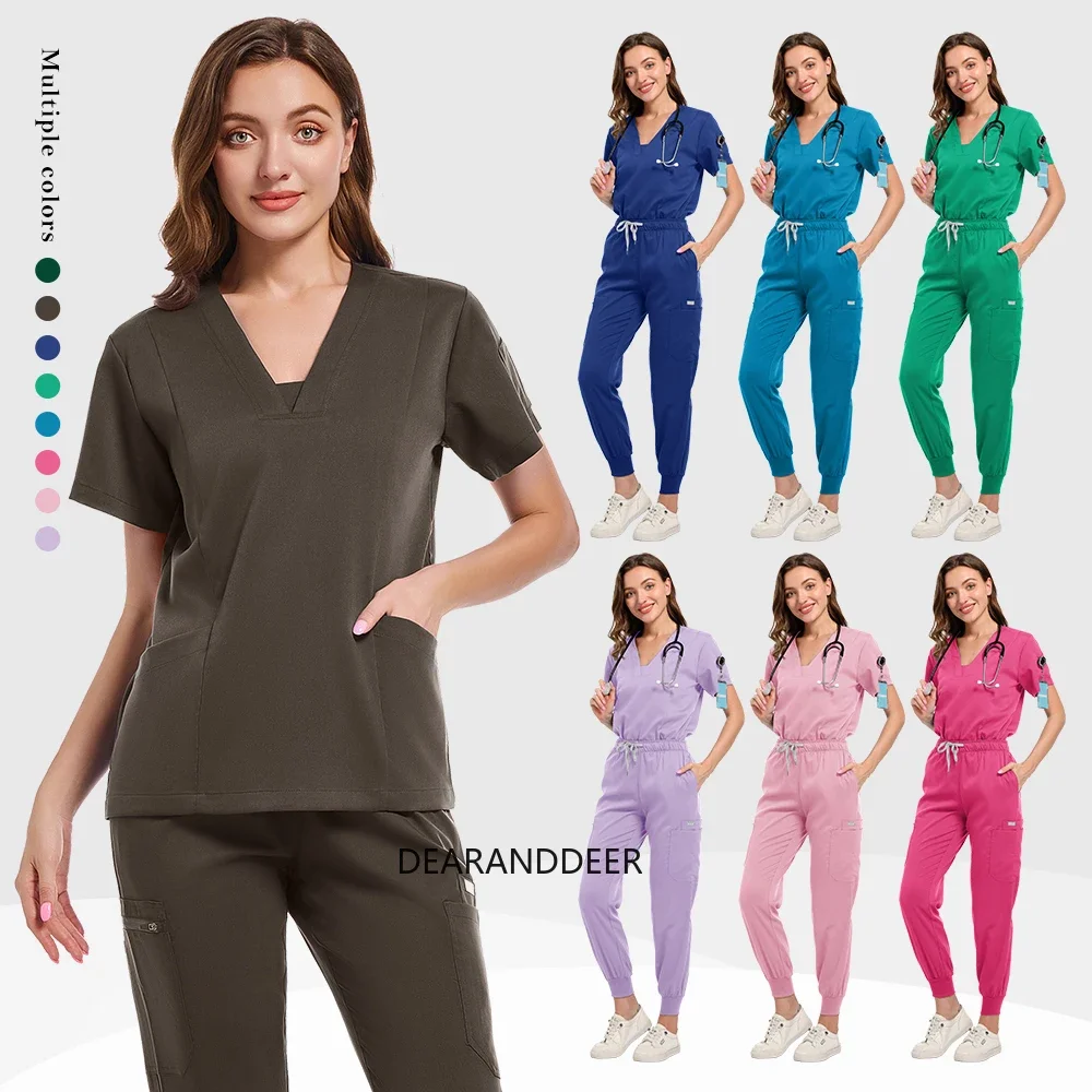 Thick men's and women's general doctor medical pure color nursing uniform hospital surgical set dental clinical shirt and pants