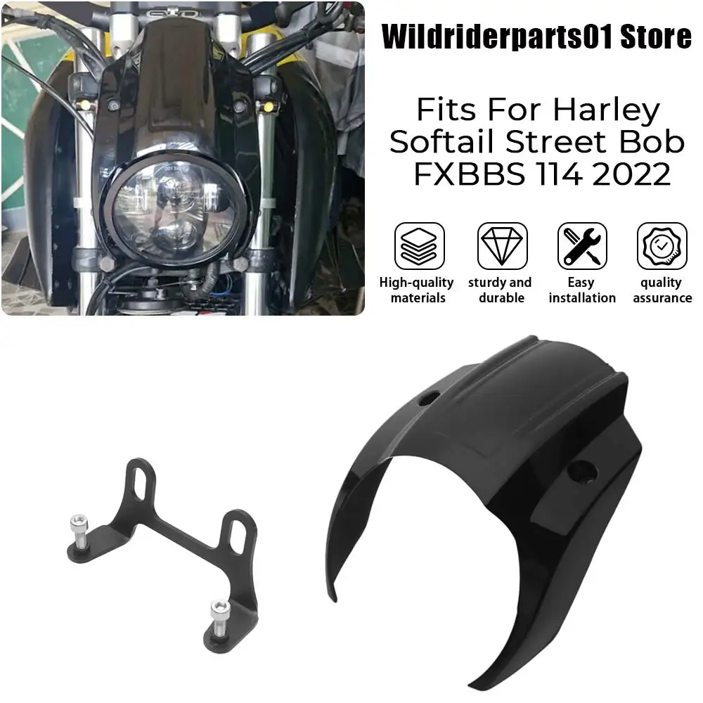

For Harley Softail Street Bob FXBB 107 2018-2020 Motorcycle Front Headlight Fairing Cover ABS Plastic/Aluminum Alloy Gloss Black