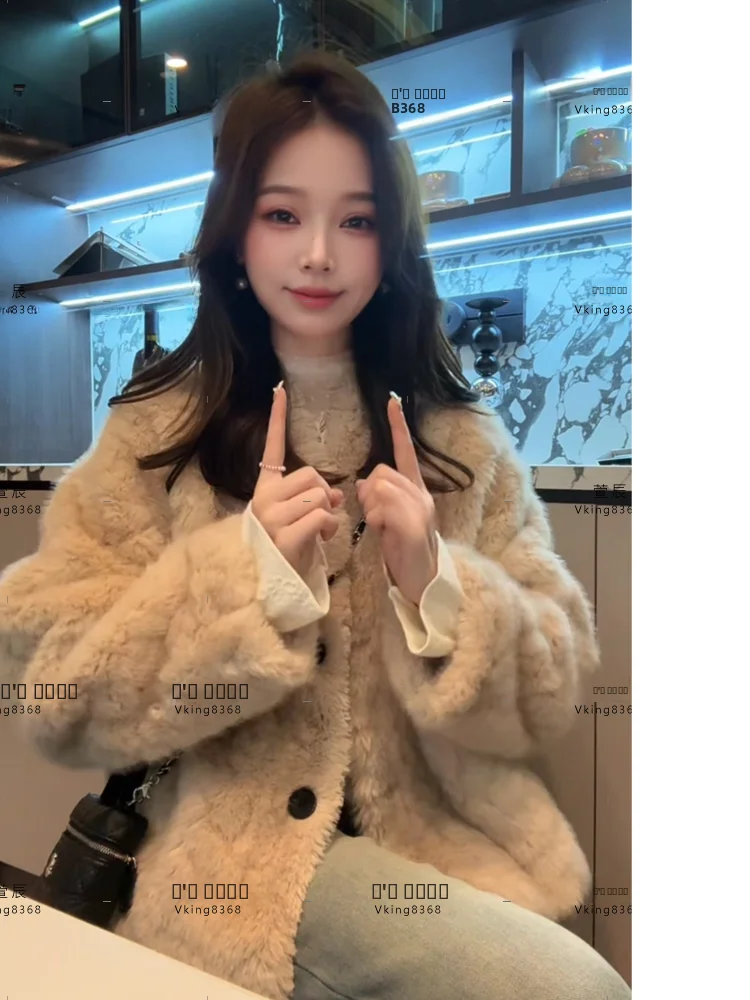 

Xuanxuanchen Casual Loose Women's Fur Coat Inteated Velvet Warm Thi Long Sve Stand Collar Button Closure Winter Outerwear