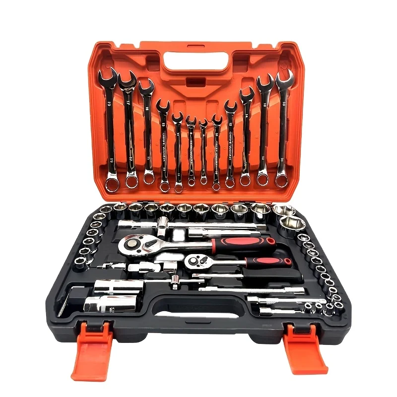 

61Pcs Auto Repair Tool Set Quick Repair Sleeve Wrench Ratchet Wrench Hexagon Combination Set 24 Tooth OEM Hard Case