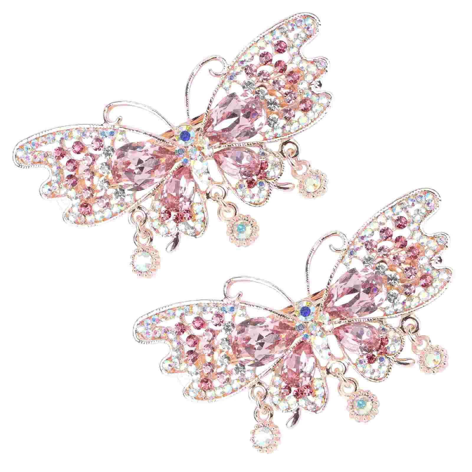 

2 Pcs Wild Diamond Butterfly Hair Clip Miss Pins Spring Clips Iron Peacock Accessories Simple Headdress