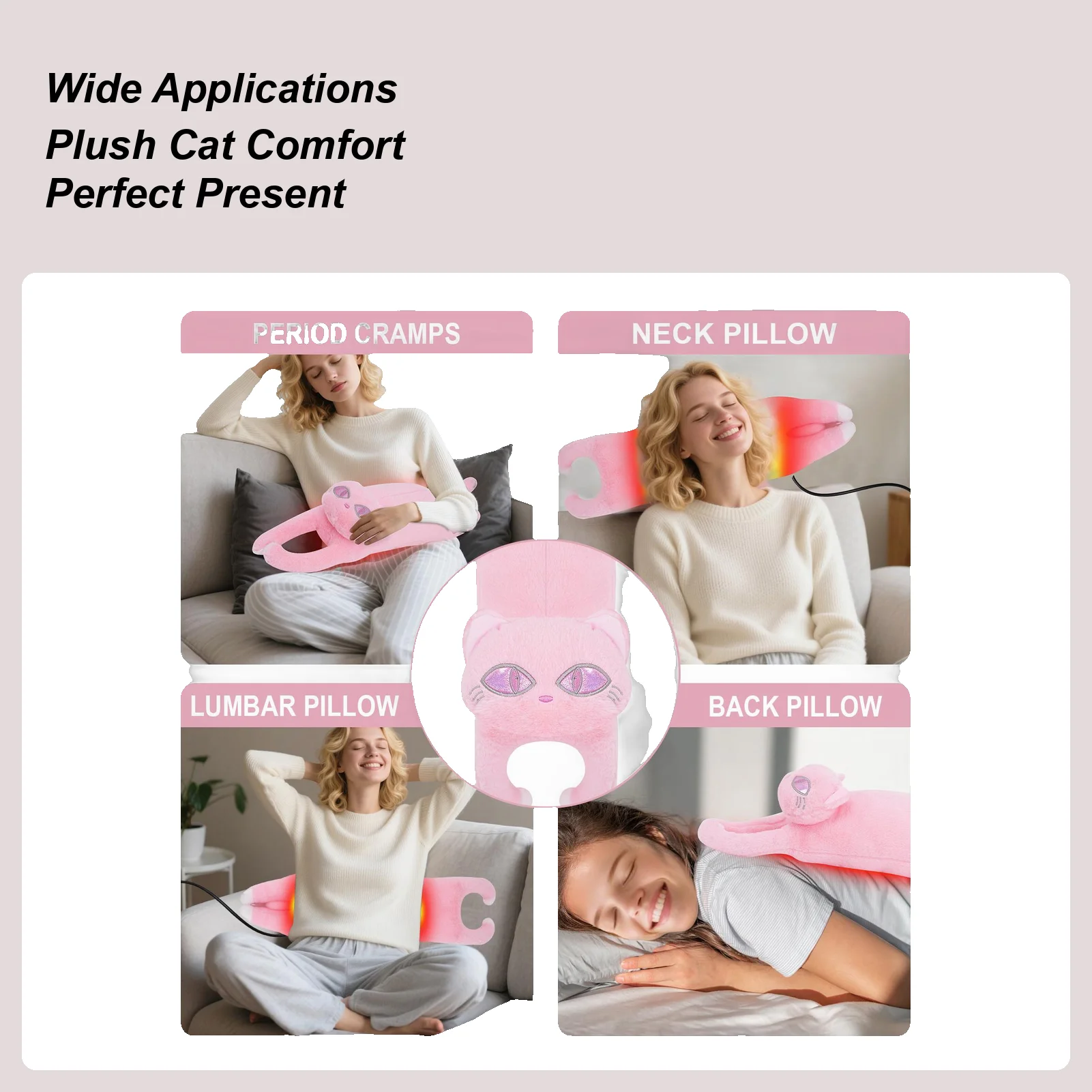 

Cute Heating Pad For Period Cramps USB Powered Neck Relief Cat Heated Pad Plush Animal Doll For Stomach Neck Shoulder Lower Back