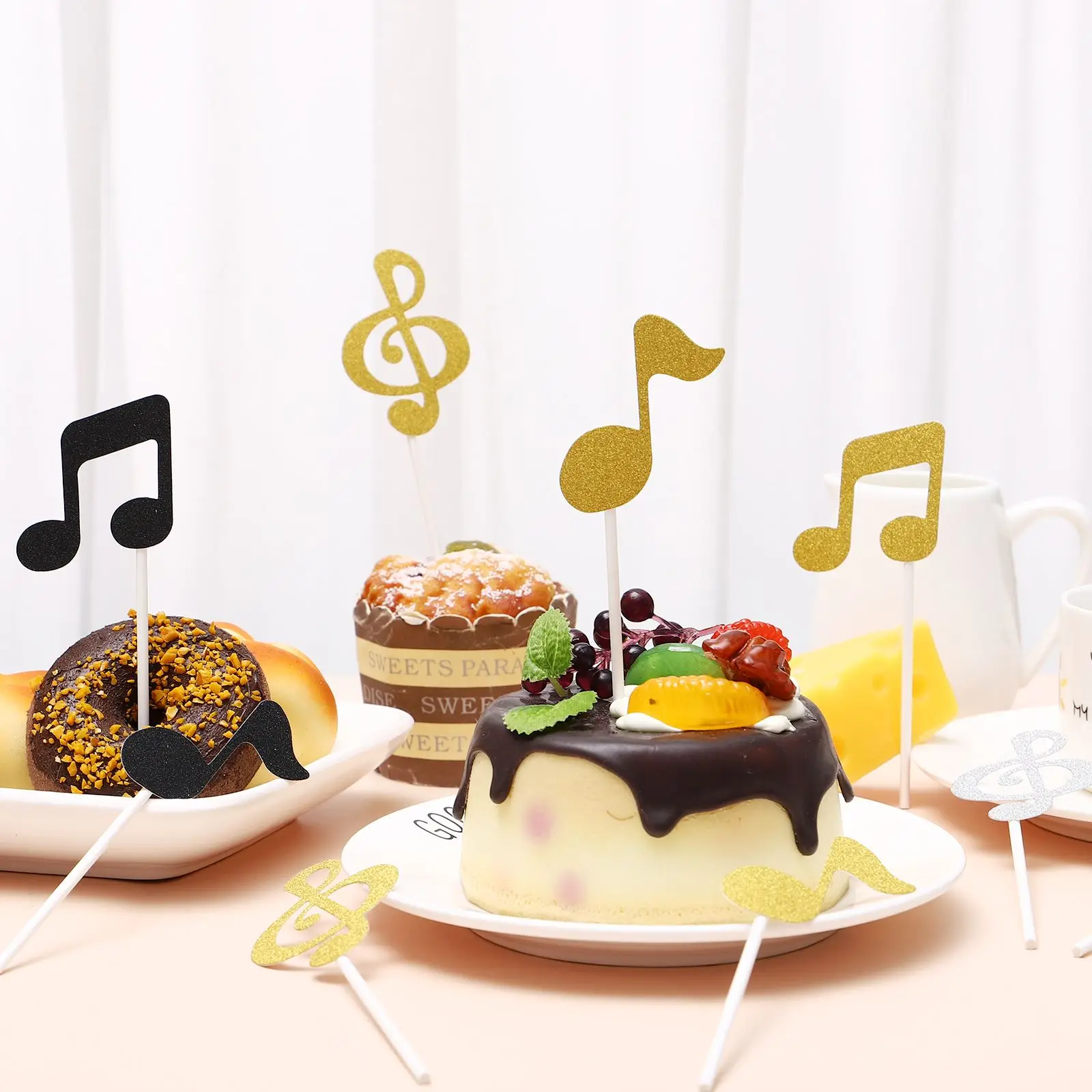 18pcs Music Notes Musical Themed Glitter Powder Cupcake Decorations Cupcake Toppers Cake Decorations for Wedding Party