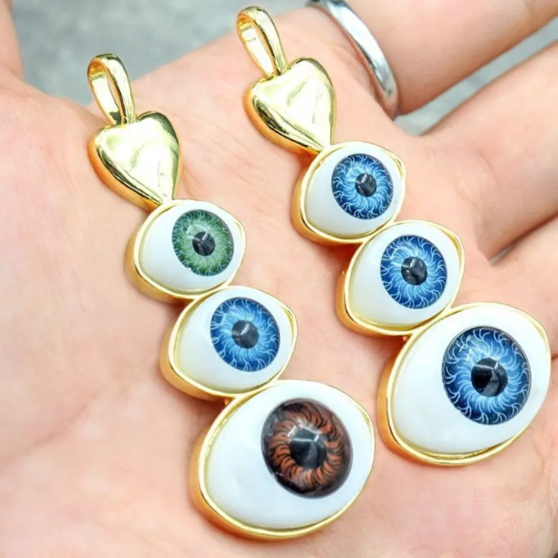 

2Pcs Point Evil Religious Turkish Eye Copper Pendant Islam Gift Her Gold Color Approx 25.2x59.8mm Jewelry For Women