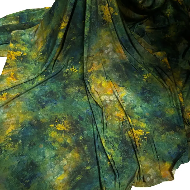 High-End Knitted Acetate Silk Cotton Printed Fabric Vintage Oil Painting Silky Pendant Cheongsam Dress Bottoming Shirt