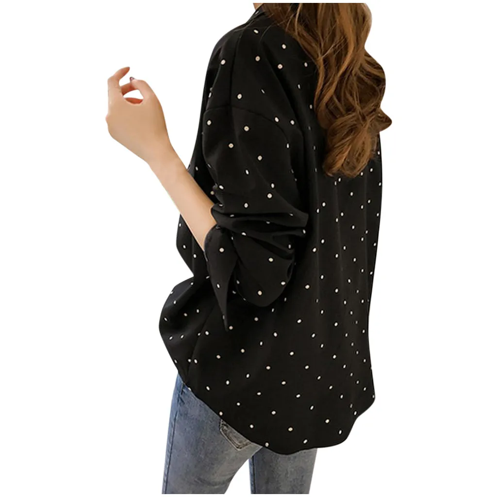 Women’s Casual Long Sleeve Polka Dot Turn-Down Collar Tops Button Shirts Female Autumn Commute Vintage Camisas De Mujer Elegant