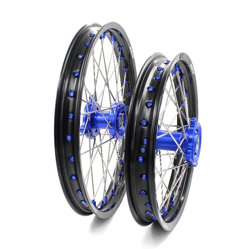 

【2025】 19/16 Motorcycle CNC Kid's Spoked Wheels Rims Set Fit for YAMAHA YZ80 1990-2001 YZ85 2002-2023 Blue Alloy Nipples