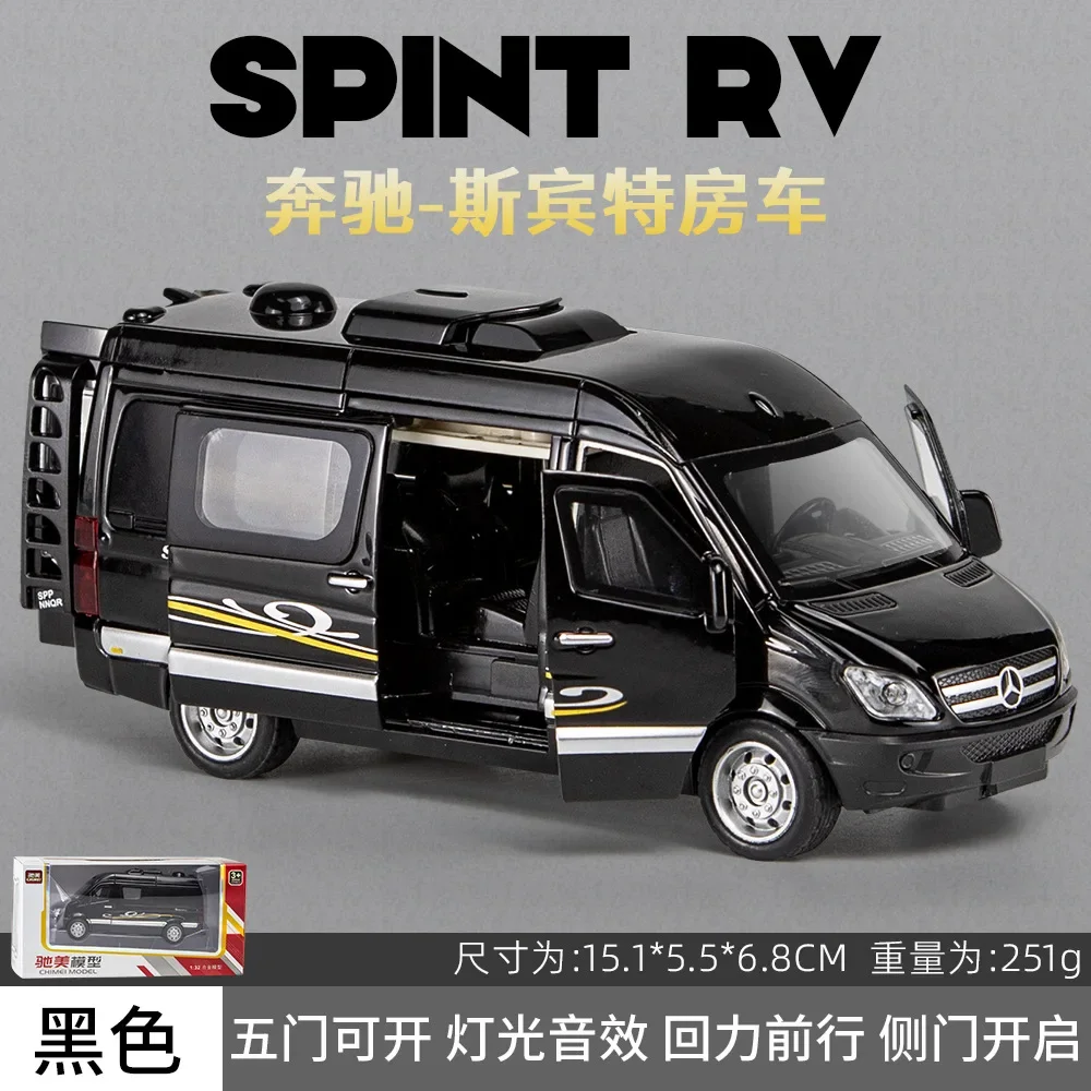 1:32 Mercedes-Benz Sprinter Motorhome Diecast Car Metal Model With Light And Sound Pull Back car Alloy Toy Collection For Gifts