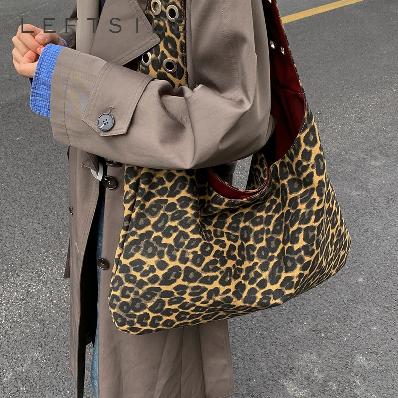 

LEFTSIDE Women PU Leather Leopard Small Big Bucket Shoulder Bag 2025 Winter Crossbody Bag Luxury Designer Trend Female Handbags