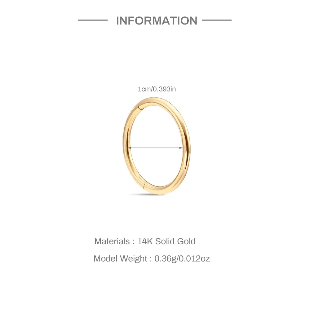 Aide 6/8/10mm Single 1 Piece 14K Yellow Gold Earring for Women Solid Never Fade Smooth Hoop Earring Exquisite Solid Gold Jewelry