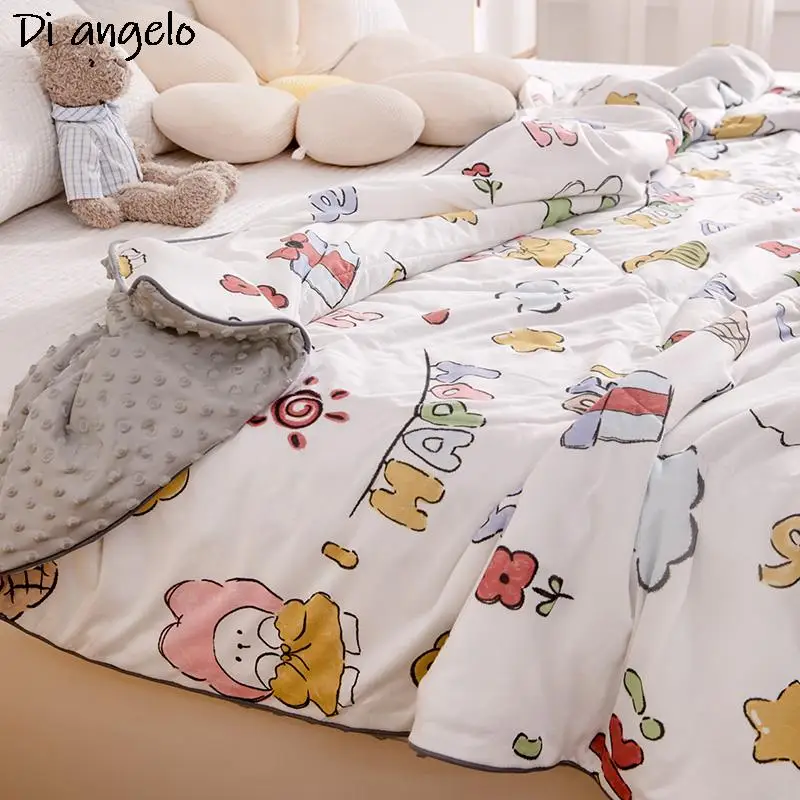 

Summer Bean Bean Quilt Knitted Cotton Quilted Printing Quilt Mechanical Wash Comfortable Air Conditioning Comforter Bedspreads#/